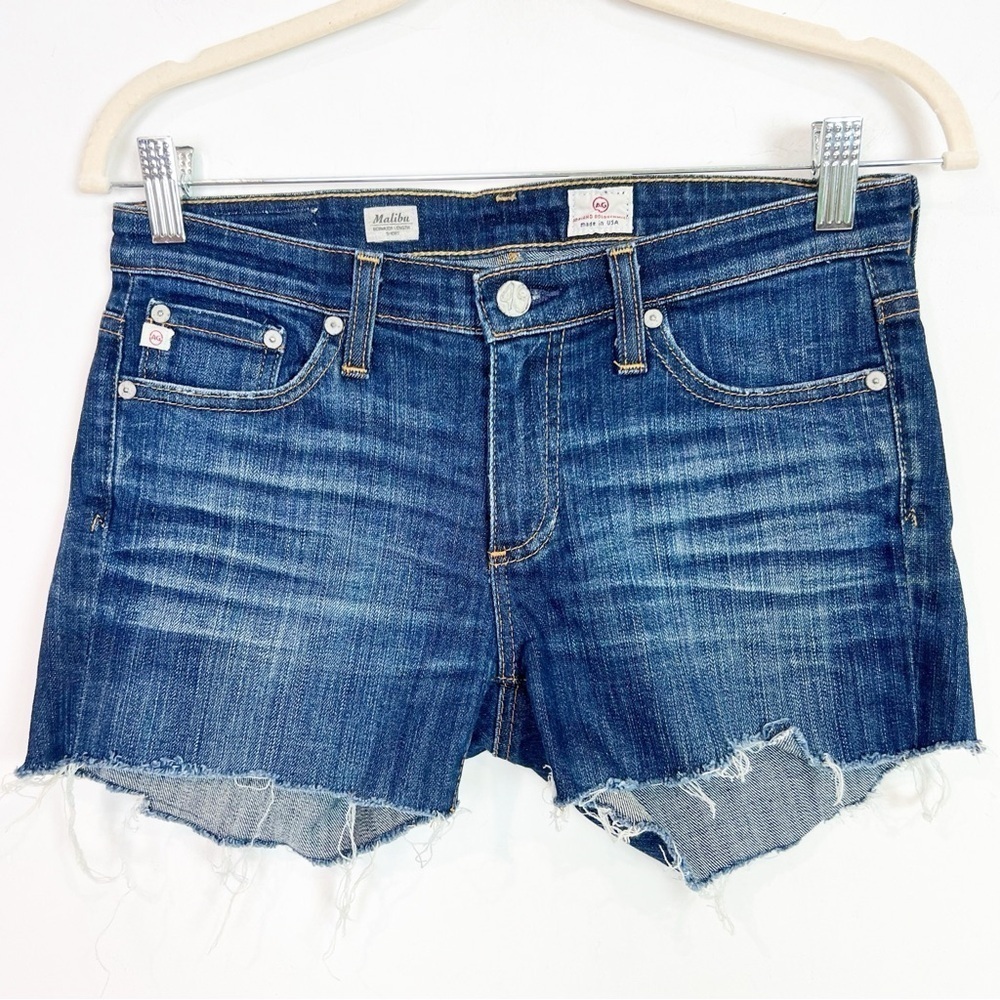 AG ADRIANO GOLDSCHMIED MALIBU RAW HEM CUT OFF DENIM JEAN SHORTS WOMENS SZ 27